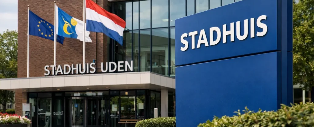 Vooraanzicht van het stadhuis in Uden overdag
