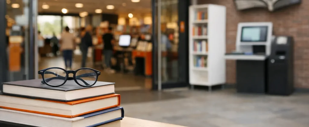 Moderne bibliotheek in Uden met boeken bij de ingang