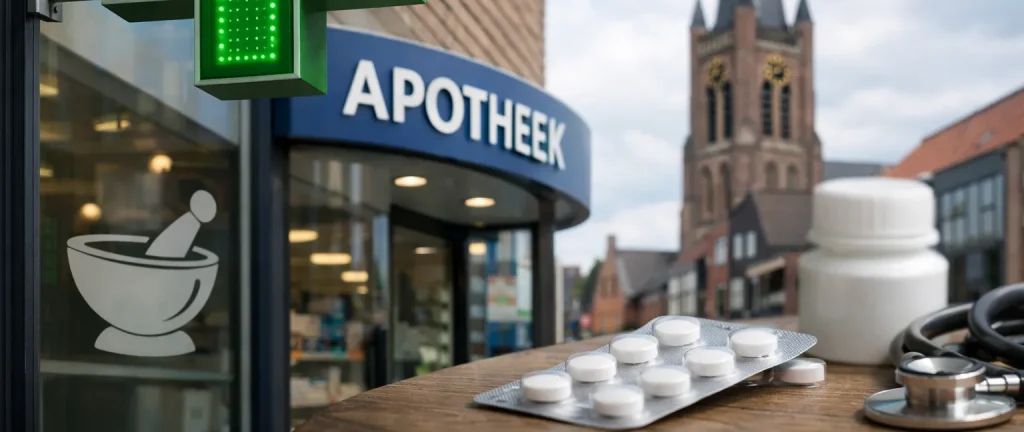 Apotheekgevel in Uden met groen apotheekkruis